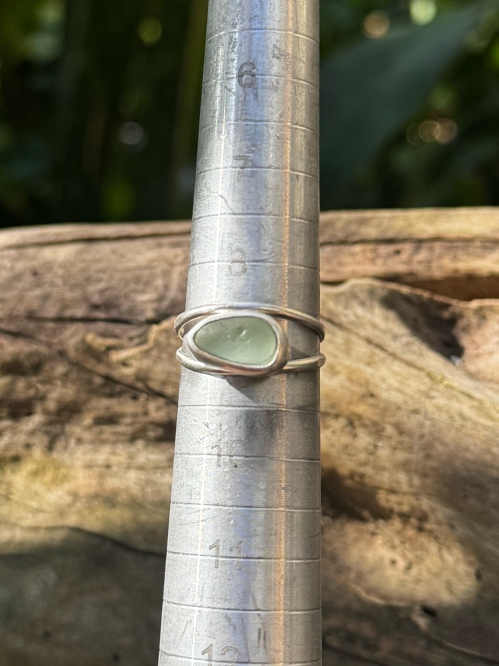Sea foam  sea glass sterling & fine silver double band - Picture 2 of 5